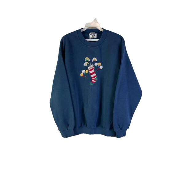 VTG 90s Christmas Stocking Golf Clubs Balls Faded Crewneck Sweatshirt - Picture 1 of 8